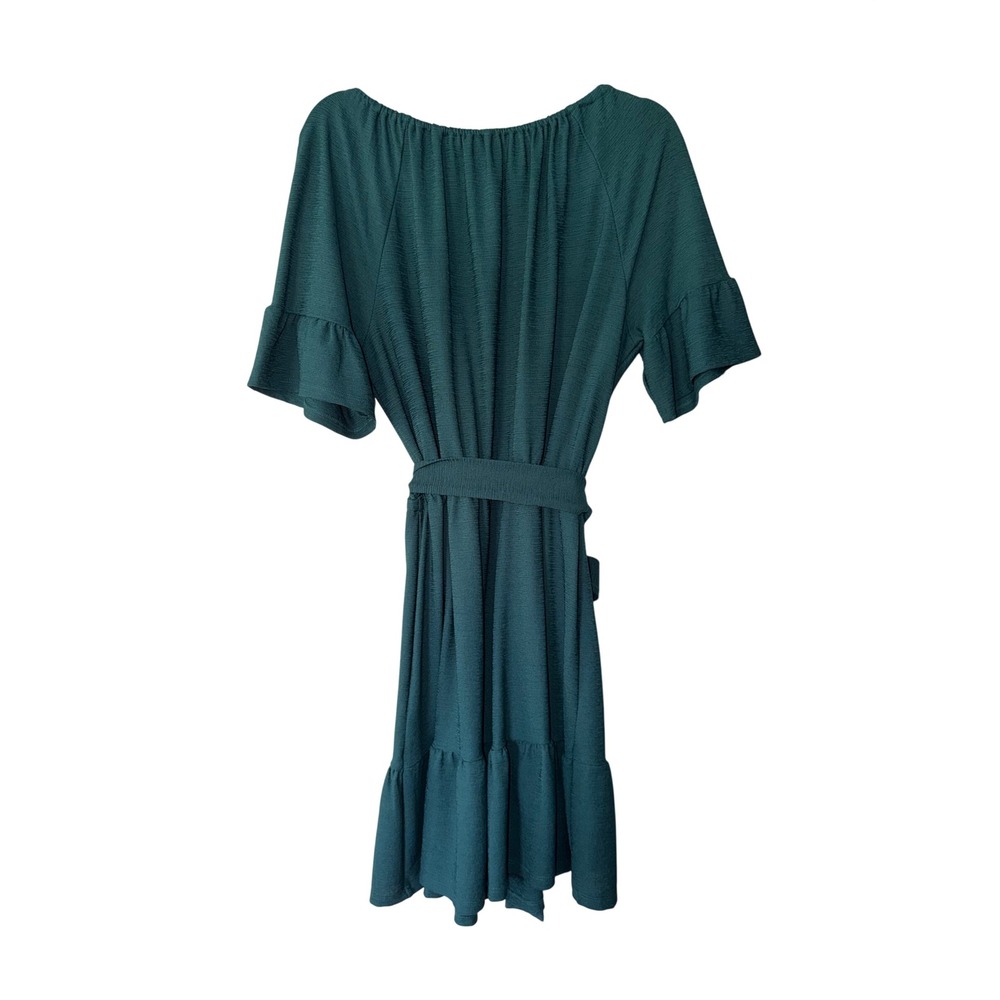 Michael Kors Teal Green Ruffle Sleeve Mini Dress Gold Ring Detail XL - Picture 2 of 4